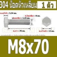 ราคา น็อต สกรู หัว 6 เหลี่ยม โบลท์ สแตนเลส 304 เกลียวมิล ตลอด หยาบ M8 Hexagon Head Screw Bolt Full Thread SUS304 M8 (16431121632)