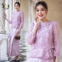 ราคา New collection เสื้อลูกไม้ใยบวบ ปักเลื่อม กระโปรงผ้าไหมอิตาลี ชุดออกงาน ไปวัด ทำบุญ ชมพูพิ้งโกล (21436631442)