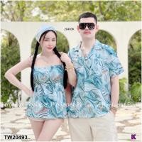 ราคา TW20493 set คู่รัก 3 ชิ้น เสื้อฮาวาย กับเสื้อสายเดี่ยว ผ้าโพกผม (21510464873)