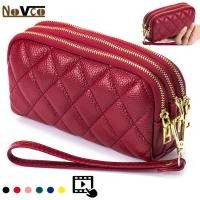 ราคา Novco Women Long Wallet Genuine Leather 3 Layer Zipper Money Card Purse Bag Large Capacity Wristlet Clutch Wallets Phone Bag Money Purses (21162789995)