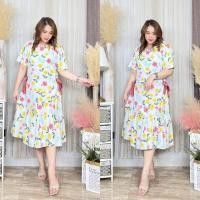 ราคา ใหม่ เดรสคอกลมลายดอก ผูกโบว์ข้างสาวอวบ Free size 32 46 นิ้ว ใส่สวย เป็นผ้าไหมอิตาลีเนื้อดี (21634550116)