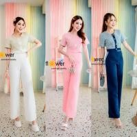 ราคา เซต2ชิ้นขายาว เสื้อทวิสแขนสั้นกระดุมหน้า งานป้าย sunflower B569 570 571 (22469016450)