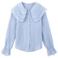 ราคา เสื้อคอบัว เสื้อเชิ้ตแฟชั่น ผ้าชีฟองแขนยาวสีฟ้า (20893337283)