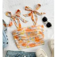 ราคา พร้อมส่งจากไทย ครอป เสื้อสายเดี่ยว ลายดอกไม้ ผูกโบว์ที่ไหล่ ท็อป วินเทจ เสื้อลายดอก (22563883548)