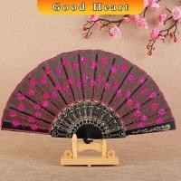 ราคา พัดลูกไม้ ปักด้วยเกล็ดกลิตเตอร์ พัดแต่งขอบลูกไม้สีดำ Lace Folding fan (22615408223)