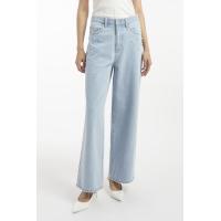 ราคา f fashion กางเกงยีนส์ทรงขากว้างแต่งคริสตัล ผู้หญิง Pearl Crystal Decorated Wide Leg Denim Trousers 06313 (21118565126)