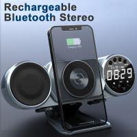 ราคา Multifunctional Wireless Mobile Phone Charger Bluetooth Music Player LED Screen Clock Mobile Phone Fast Charging Stand 3 in 1 Mobile Phone Holder Bluetooth TF Card Expansion Adjustable Angle (22846670