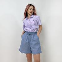 ราคา Best Price PORTLAND เสื้อเช้ตลายสก็อต Short Sleeves Plaid Shirt with Embroidered Purple (21471394352)