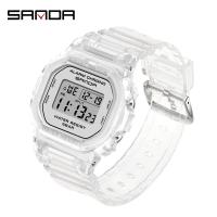 ราคา SANDAแฟชั่นนาฬิกาสปอร์ตผู้หญิงใสสายLEDนาฬิกาดิจิตอลสุภาพสตรีนาฬิกาอิเล็กทรอนิกส์กันน้ำช็อกทหารนาฬิกา (3778090502)