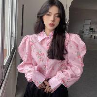 ราคา เสื้อแฟชั่นเสื้อเชิ้ตลายดอกแขนยาวพิมพ์ลายของผู้หญิงสไตล์ใหม่แขนพองเอวเสื้อเอวลอยเทรนด์ (22752125991)