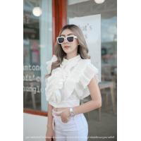 ราคา เสื้อครอปคอจีนแขนกุดระบายอัดพลีท ระบายหน้า หลัง ผ้านุ่ม เสื้อคอจีนแขนระบายอัดพลีท (22507911352)