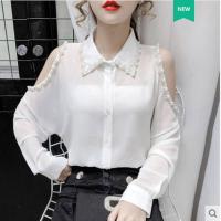 ราคา Women Loose Thin Strapless Long sleeved Beaded Chiffon Shirt (7227560166)