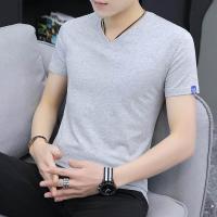 ราคา เสื้อยืดแขนสั้นผู้ชายคอวีผ้าฝ้ายฤดูร้อนเสื้อผ้าผู้ชายแขนสามส่วนผ้าวิสคอสเข้ารูปสีชมพู (14107651303)
