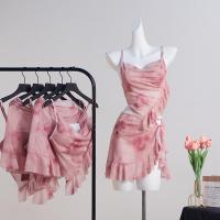 ราคา ชุดว่ายน้ำ 3 ชิ้น bikini ลายมัดย้อมสีลายดอกไม้น่ารัก สีชมพู 2464 0713 (22363631953)