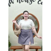 ราคา A17 กระโปรงกางเกงขาสั้นผ่าหน้าแต่งกระดุมไม้ ผ้ายืดวูลเวฟใส่สบายคุณภาพดีเอว34 54 (22648783603)