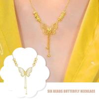 ราคา สร้อยคอแฟชั่นทรงผีเสื้อทรงกลมสำหรับย้อนยุคสำหรับผู้หญิงสีทองมีพู่ระย้าโซ่คอเครื่องเพชรเครื่องประดับของขวัญแบบกอธ (22228338974)