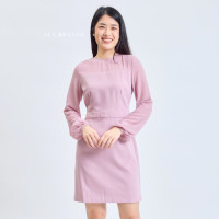 ราคา ALL BEAUTE Dress เดรสแขนชีฟอง เดรสออกงาน เดรสทำงาน เดรสสีชมพู (21936197744)
