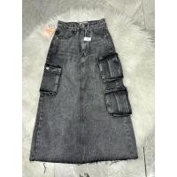 ราคา BSBU6468 กระโปรงยีนส์ตัวยาว กระเป๋าคาร์โก้ใหญ่ๆ ทรงวินเทจ S 6XL (22210591636)