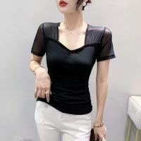 ราคา YIMEI เสื้อยืดคอกลมแขนสั้นทรงสี่เหลี่ยมสไตล์ฝรั่งเศสสำหรับผู้หญิงเสื้อ2023แฟชั่นใหม่สำหรับฤดูร้อนเสื้อยืดผ้าตาข่ายของผู้หญิงเสื้อพิมพ์ลายเสือดาวสไตล์ตะวันตกบางเซ็กซี่ย้อนยุค (18447713152)