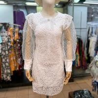 ราคา เดรสสั้นแขนยาวผ้าลูกไม้แต่งแขนมุ้ง แต่งโบว์อก ลายดอกไม้ P002 (22357088306)