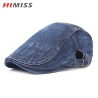 ราคา HIMISS Men Women Denim Newsboy Flat Cap Breathable Cotton Solid Color Cabbie Hat With Buckle Driving Cap Beret For (22303053711)