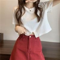 ราคา เสื้อครอปเอวลอยแขนสั้น ท็อป tshirt เสื้อผ้าแฟชั่นวัยรุ่นน่ารัก เสื้อแฟชั่นสวยๆของผู้หญิง สไตล์เกาหลี สีพื้น crop top เสื้อใส่กับกระโปรงเทนนิส คอกลม ลำลอง สีดำ สีขาว สีเหลือง Clothing (22208918718)
