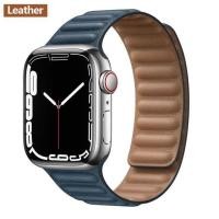 ราคา Leather Link For Apple Watch Band 45mm 41mm 44mm 40mm 49mm Original Magnetic Loop bracelet iWatch Series 8 Ultra 3 SE 6 7 Strap (19434388770)