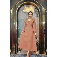 ราคา ชุดเดรสซีฟองสีพื้นคอวีแต่งผ้ากุ๊นสวยเรียบหรู No 314 (22468425613)