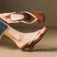 ราคา แฟชั่นRetro Flip Flopsสําหรับผู้หญิงฤดูร้อน 2024 High End Croppedสไลด์สวนสไตล์ส้นUltrafilmซับหนังยางSole (22345534714)