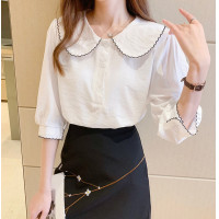 ราคา พร้อมส่ง เสื้อเชิ้ตคอบัวสีฟ้าขาวใส่สบาย G20 (20956895518)