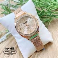 ราคา นาฬิกาข้อมือผู้หญิง Coach ตัวเรือนล้อมคริสตัล สายหนัง ผ้าลาย C ตั้งเวลาให้เเถมฟรีถงดำพร้อมส่งจากไทย (20500370314)