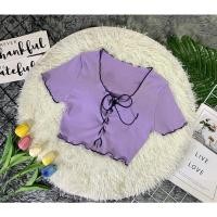 ราคา Lalanta vintage เสื้อครอป แขนสั้น เอวลอย เชือกรูด ผ้าร่อง แต่งขอบหยัก เซ็กซี่ (21847091855)