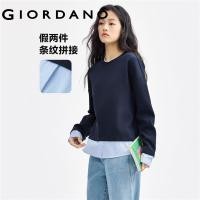 ราคา GIORDANO Women Sweatshirts Stripe Patchwork Sweatshirts Crewneck Pullover Smooth Simple Fashion Casual Sweatshirts 05324843 (22838270642)