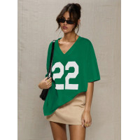 ราคา เสื้อยืดผู้หญิง American street แฟชั่นเสื้อยืดคอวีหมายเลข 22 พิมพ์ลาย 2567 ฤดูร้อนเสื้อยืดยอดนิยม (22237864757)