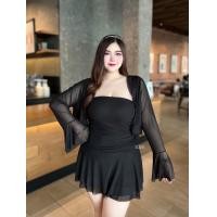 ราคา NT833 ชุดเซ็ท 2 ชิ้น เสื้อ เดรสเกาะอกซีทรู สาวอวบ (22685586405)