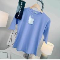 ราคา 037 เสื้อยืดยูนิคอกลมแขน 3ส่วน ฟรีไซส์ อก 36 40 23 (22702497303)