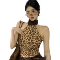 ราคา Beautifultime เสื้อกระโปรงหน้าร้อนตัวบนสลิมฟิตลายเสือดาวคอสูงไร้แขนเสื้อแขนกุดคล้องคอของผู้หญิง (22755653182)