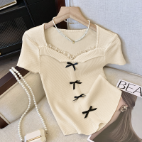 ราคา KaeKai พร้อมส่ง เสื้อ ผ้าเรย่อน แขนสั้น แต่งโบว์เก๋ๆ งานผ้าร่อง สไตล์เกาหลีกาใจ เสื้อยืด ลำลอง แฟชั่นฤดูร้อน (22421897773)