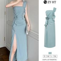 ราคา ZYHT EraVogue เดรสผู้หญิง เดรสสีฟ้า เดรสซาติน เดรสเปิดไหล่ข้างเดียว เดรสทำงาน เดรสไฮโซ เดรสวินเทจ เดรสออกงาน เดรสปาร์ตี้ ชุดราตรี 15119 (22120263620)