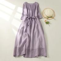 ราคา สไตล์ญี่ปุ่น ผ้าฝ้าย ผ้าลินิน เดรส ผู้หญิง ชุดจีบหีบเพลงแขนสั้น (22504096315)