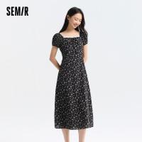 ราคา Semir ชุดเดรสยาวปานกลางแขนพองผ่าข้างสำหรับผู้หญิงเดรสผ้าชีฟองลายดอกไม้คอเหลี่ยมใหม่ฤดูร้อนของ2024 (21565980596)