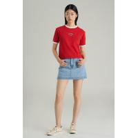 ราคา Mc jeans เสื้อยืดผู้หญิง ทรงครอปโอเวอร์ไซส์ คอกลม สีแดง MTTZ832 (22677890129)