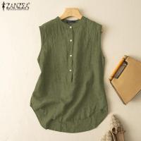 ราคา ZANZEA Womens Vest Casual Summer Round Neck Sleeveless Cotton Linen Solid Blouse Tank 2 (21630679130)