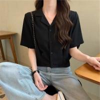 ราคา RF studio ท็อปส์ซู CROP TOPS เสื้อเชิ๊ตแขนสั้นปกฮาวายทรงสั้น เอวจั๊ม เสื้อครอป เอวลอยเกาหลี สไตล์มินิมอลสำหรับผู้หญิง (17383237997)