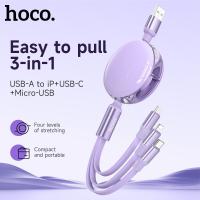 ราคา Hoco Original 3 In 1 USB 3A ที่ชาร์จเร็วสำหรับ iPhone XS X สำหรับ iPhone 12 Samsung Xiaomi Huawei Micro USB ไลท์นิ่ง สายเคเบิลโทรศัพท์มือถือ Type Cสายไฟยืดหดได้ (22404462068)