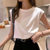 ราคา พร้อมส่ง เสื้อยืดสีขาว เสื้อยืดแขนกุด ใส่สบาย แฟชั่นสไตล์เกาหลี แนวมินิมอล (21564230896)