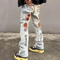 ราคา ASRV กางเกงยีนส์ชาย กางเกงขายาว ชาย กางเกงยีนส์ผู้ชาย jeans for men กางเกงยีนส์ปักลายอเมริกาแบบย้อนยุคสำหรับผู้ชายกางเกงยีนส์ปักลายดอกไม้เล็กบานกางเกงยีนส์ตรงซักอเนกประสงค์ (21205136026)