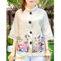 ราคา เชิ้ตลินิน เสื้อผู้ใหญ่ ดีไซน์สวยปักลายดอก (21452243853)