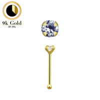 ราคา กระดูกจมูกทองคำ 9k 22 ก 0 6 มม ทรงกลมใส 1 5 มม กุหลาบ เขี้ยวอเมทิสต์อ่อน CZ 9k gold nose bones 22g 0 6mm with a round 1 5mm clear Rose Light Amethyst prong set CZ stones (16472197782)