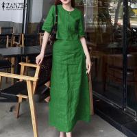 ราคา Fancystyle ZANZEA ชุดสูทผู้หญิงสไตล์เกาหลีชุดกระโปรงยาวทรงหลวมเสื้อยืดคอกลมแขนสั้นทรงตรง 8 (21955887317)